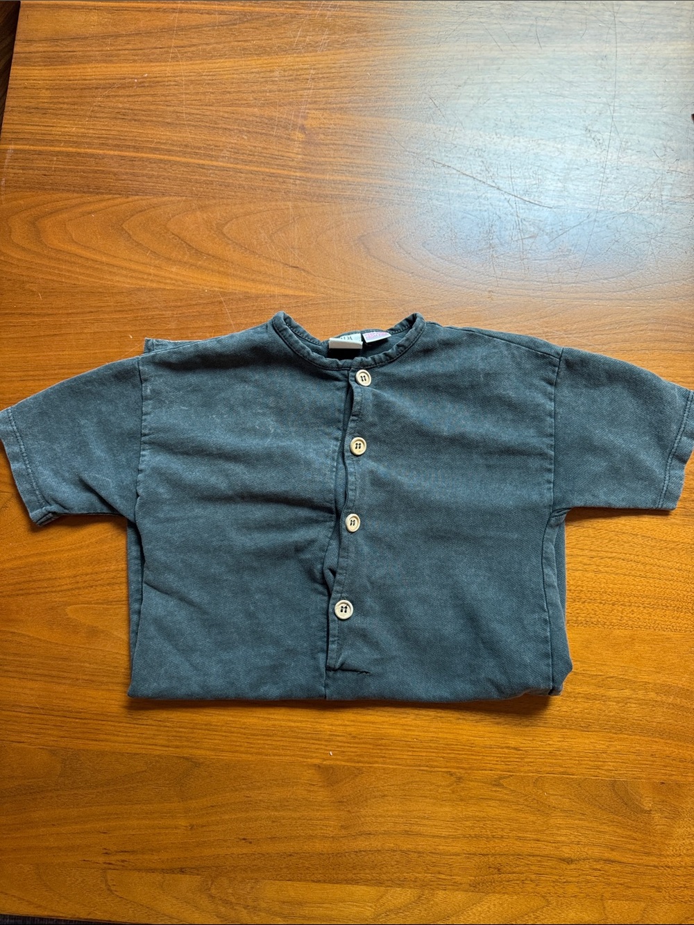 Zara Kids Short-Sleeve Button Front One-Piece - Charcoal Gray